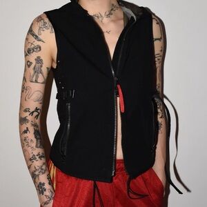 Prada Sport Linea Rossa 1990s black waterproof vest with hood and double zipper